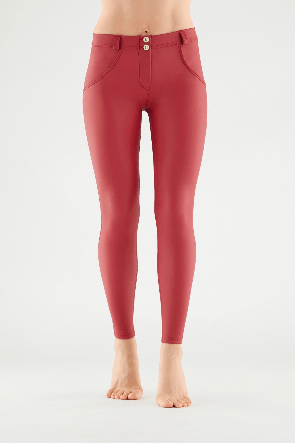 red mid Rise Faux Leather freddy jeans