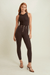 Military Button Detail Cotton High Waist Ankle Length Deep Mocha Brown