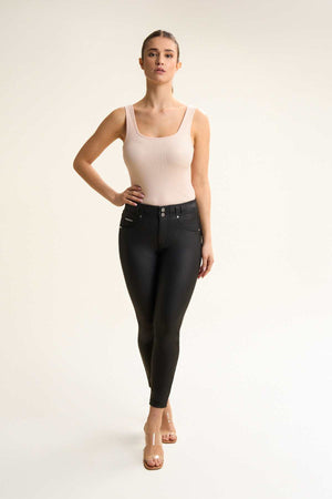 Freddy N.O.W black faux leather regular waist ankle trousers – view 2