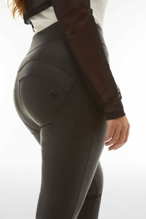 Freddy WR.UP® black faux leather stitching detail high waist trousers – view 2