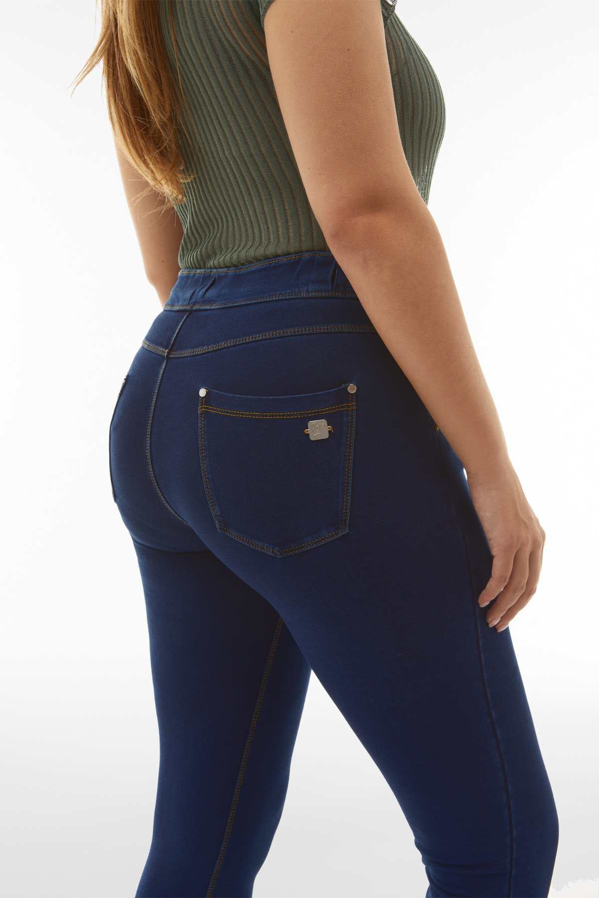 Dark Denim Yellow Stitch Full Length Sculpting Jeans