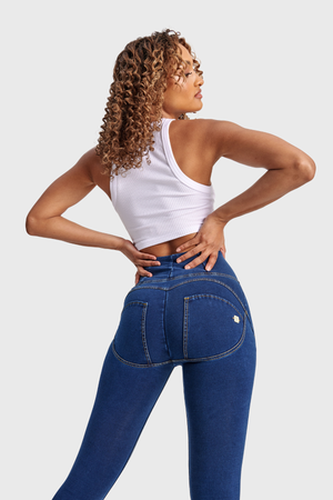 Freddy WR.UP® dark denim yellow stitch high waist jeans – view 3