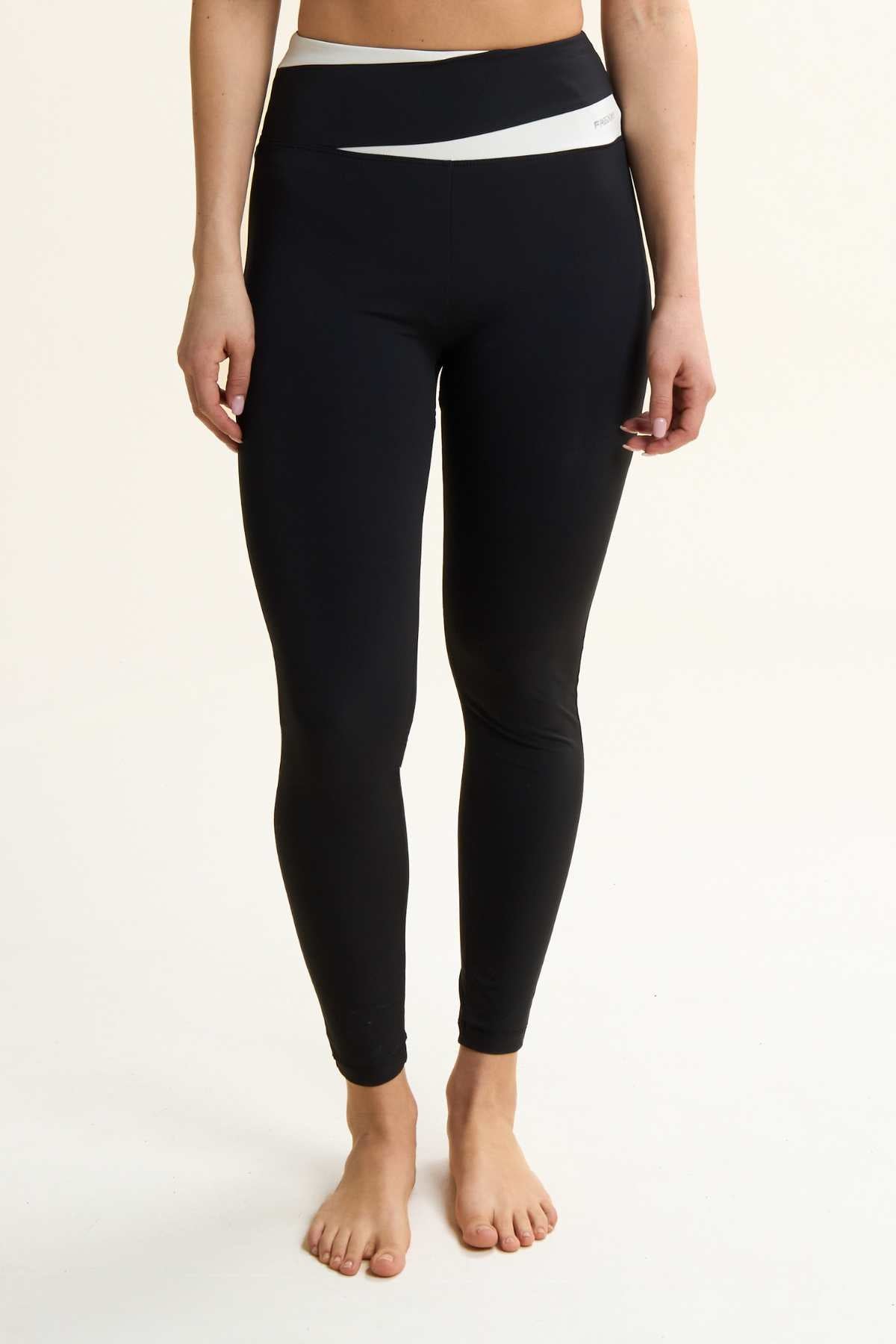 Active DIWO High Rise Fitness Leggings Black & White Crossband Detail