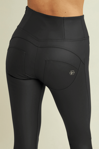 Lace Up Front Detail Leather Black High Waist Black