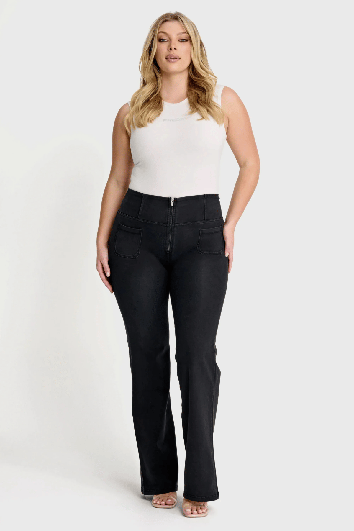 Flared Black Denim with Pockets High Waist