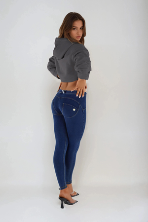Freddy WR.UP® dark denim yellow stitch mid rise jeans – view 3