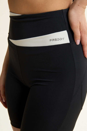 Freddy Active DIWO black high rise sports shorts with white crossband – view 4