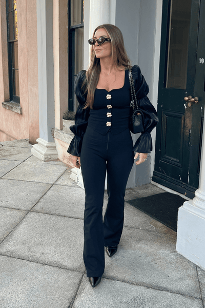 Flared Cotton High Waist Black