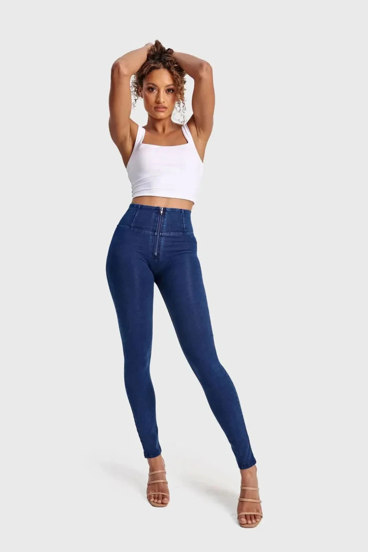 Dark Denim Blue Stitch High Waist Full Length