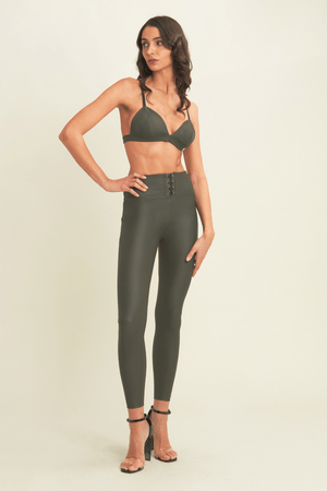 Freddy WR.UP® deep olive faux leather lace up front ankle trousers – view 6