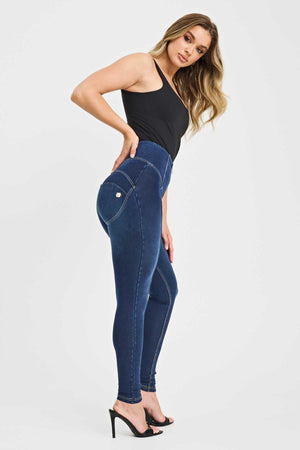 Freddy limited edition denim high waist trousers with central seam and gold zip – view 3