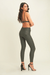 Lace Up Front Detail Leather High Waist Deep Olive Green