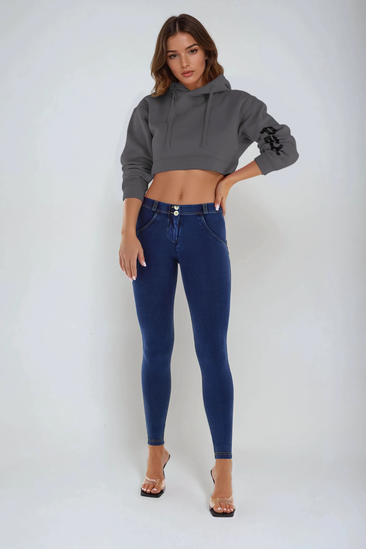 Dark Denim Yellow Stitch Mid Rise Full Length