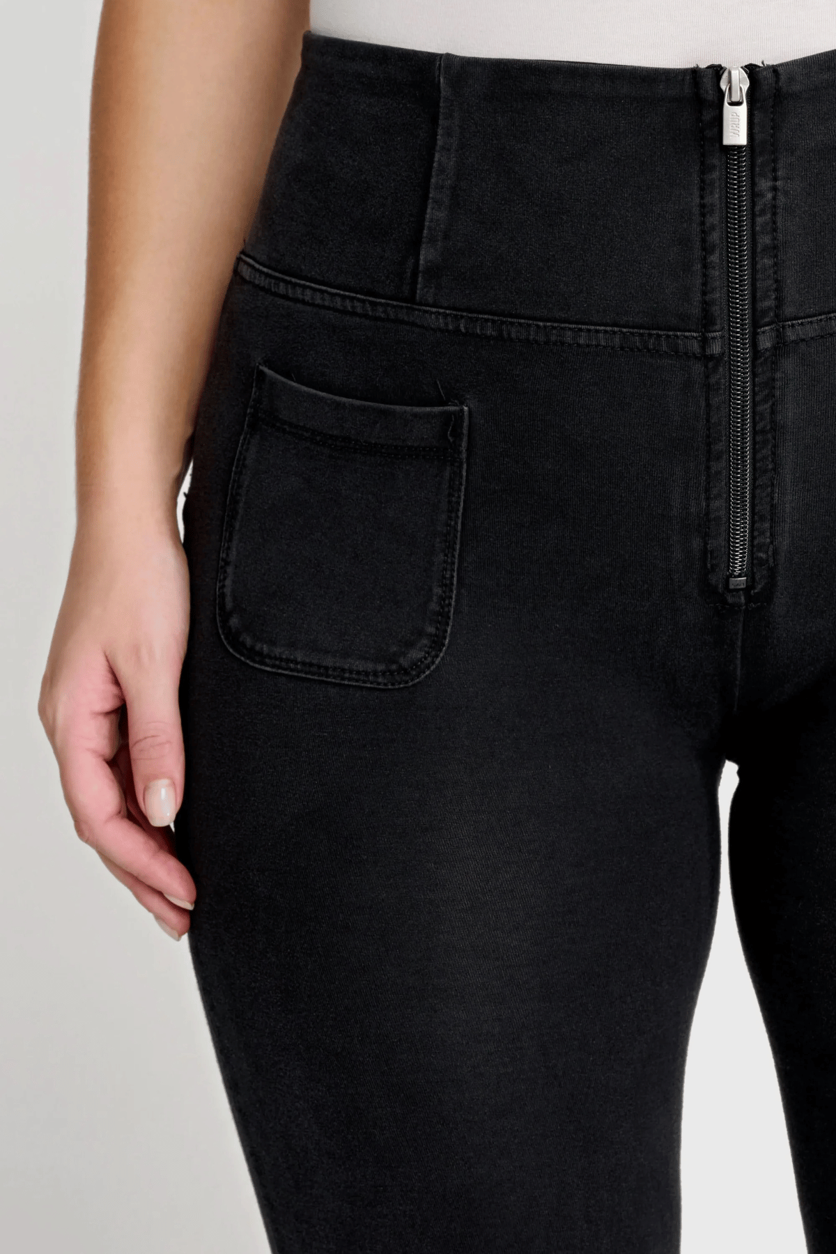 Flared Black Denim with Pockets High Waist