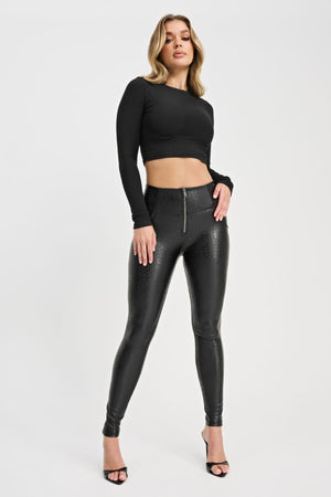 Freddy WR.UP® leopard print black faux leather high waist trousers – view 8