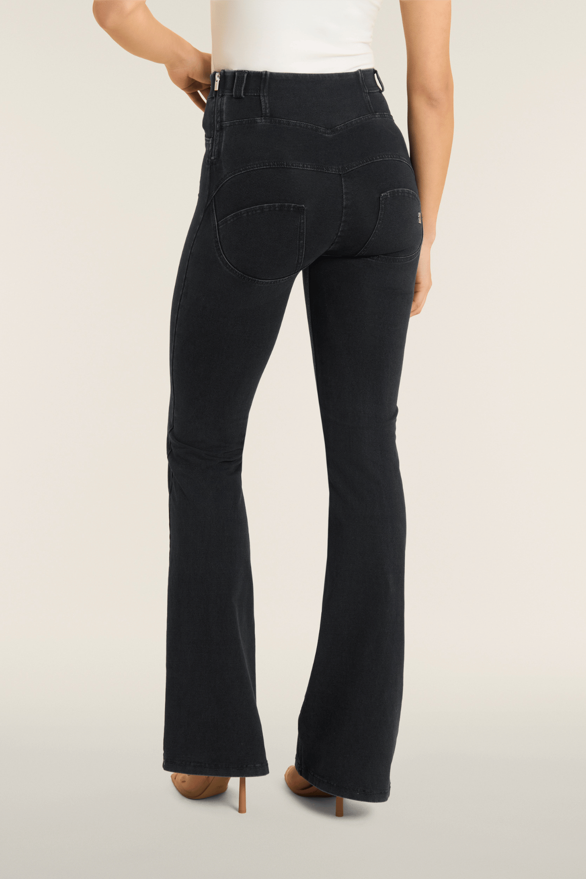 Freddy WR.UP® black denim high waist flare jeans with lace up front – view 4