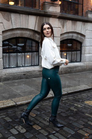 Freddy WR.UP® bottle green faux leather high waist trousers – view 2