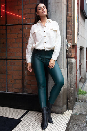 Freddy WR.UP® bottle green faux leather high waist trousers – view 3