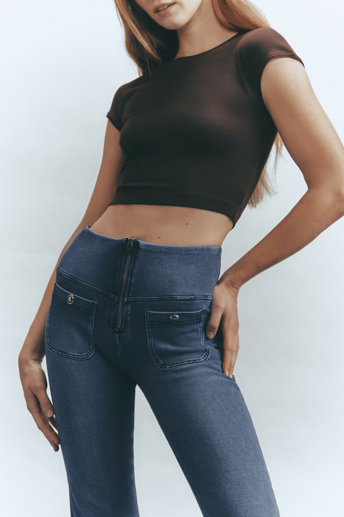 Freddy cropped relaxed flare denim with gold front detail – view 2