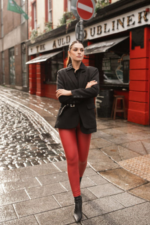 Freddy WR.UP® red faux leather high waist ankle trousers – view 3