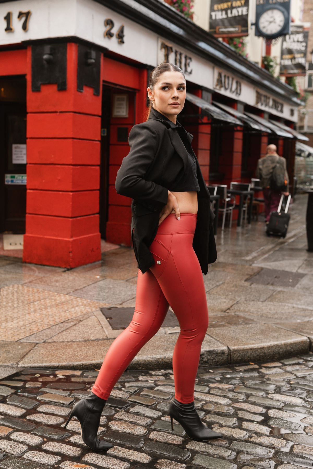 Freddy WR.UP® red faux leather high waist ankle trousers – view 2
