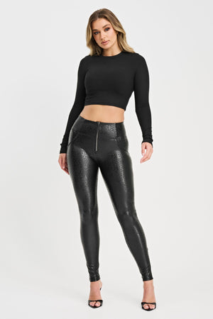 Freddy WR.UP® leopard print black faux leather high waist trousers – view 5