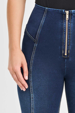 Freddy limited edition denim high waist trousers with central seam and gold zip – view 6
