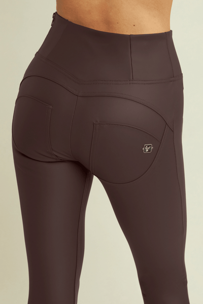 Lace Up Front Detail Leather High Waist Chocolate Brown
