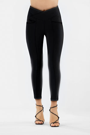 Freddy N.O.W black faux leather super high rise trousers with crossover waistband – view 4