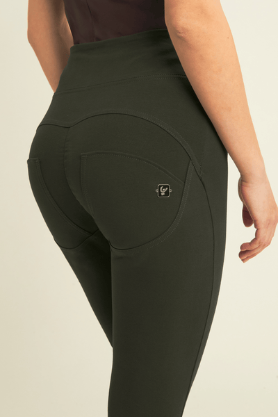 Military Button Detail Cotton High Waist Ankle Length Deep Olive Green