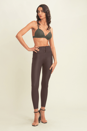 Freddy WR.UP® chocolate brown faux leather lace up front ankle trousers – view 3