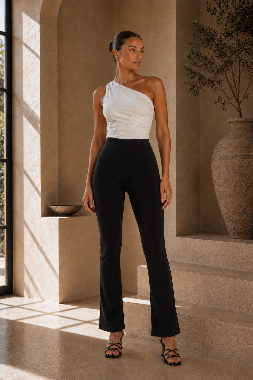 Black Cotton High Waist Cropped Bootcut