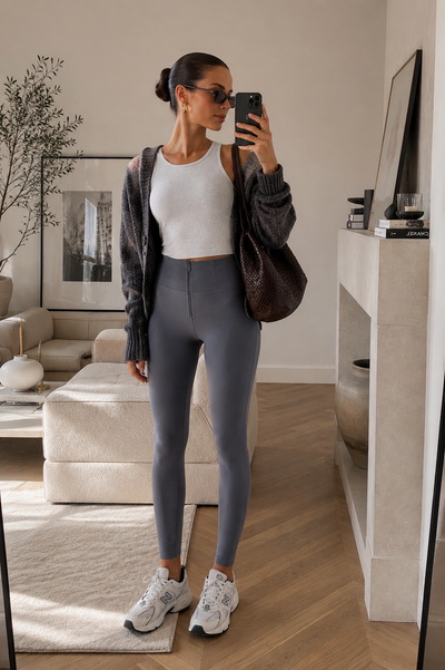 Grey High-Rise Cotton Ankle Fit