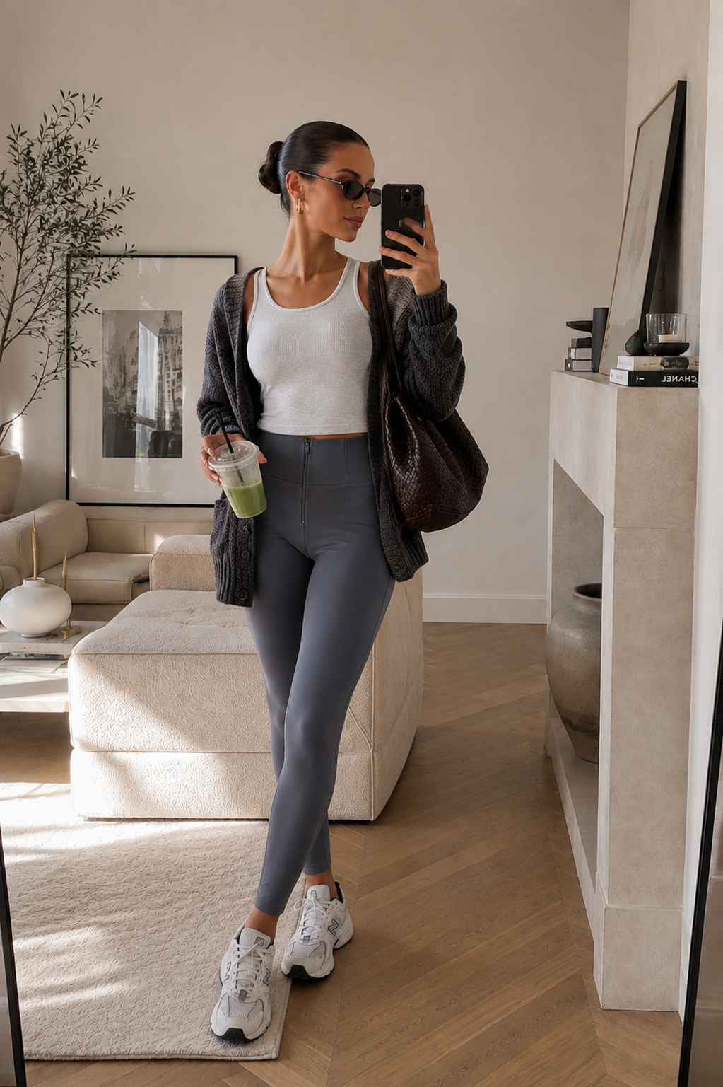 Grey High-Rise Cotton Ankle Fit