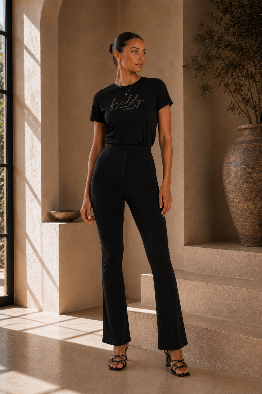 Freddy WR.UP® black high waist petite cropped bootcut trousers