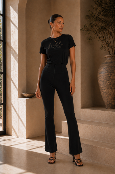 Black Cotton High Waist Relaxed Petite Cropped Bootcut