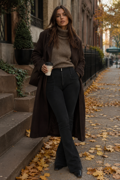 Black Denim Flares with Pockets High Waist
