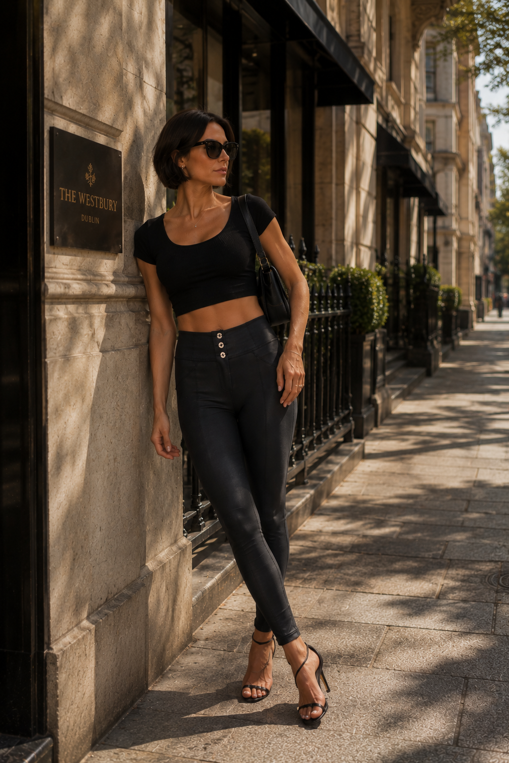 Freddy WR.UP® black faux leather 3 button high waist trousers – view 2