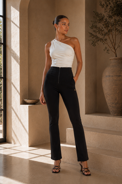 Black Cotton High Waist Cropped Bootcut