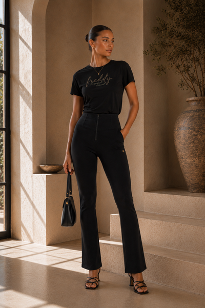 Black Cotton High Waist Relaxed Petite Cropped Bootcut