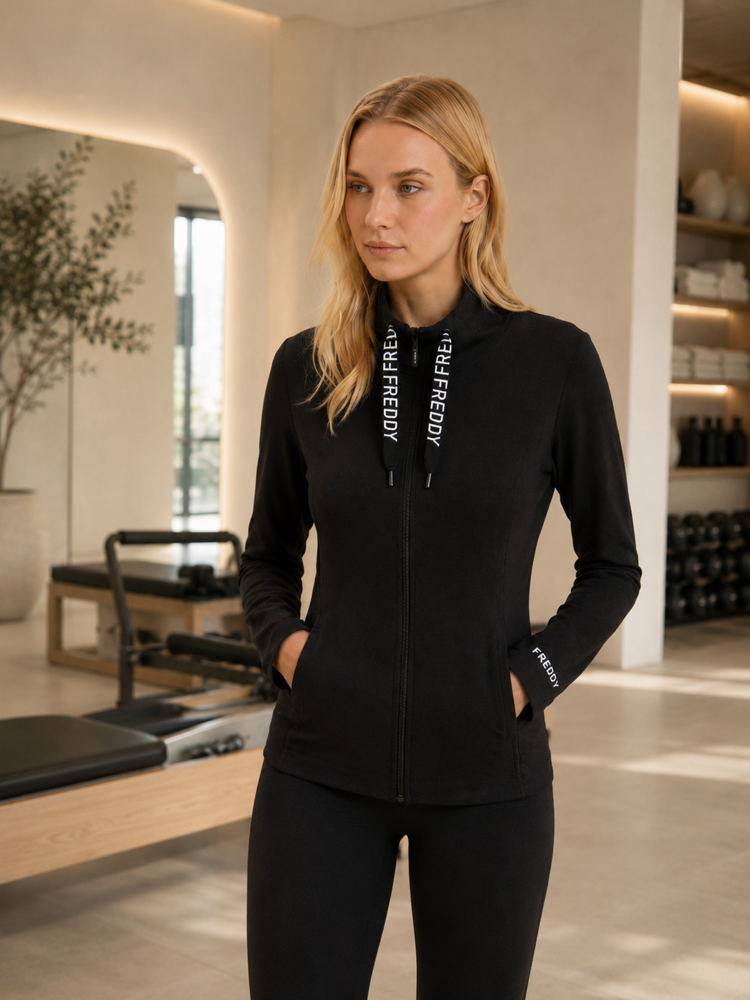 Freddy black slim zip hoodie with logo drawstrings – view 2