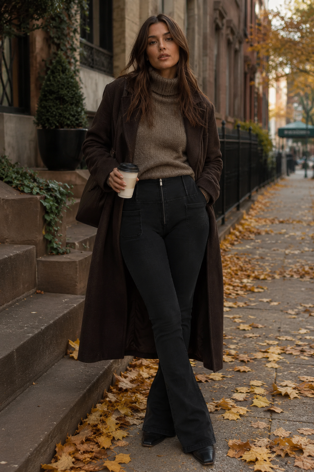 Black Denim Flares with Pockets High Waist