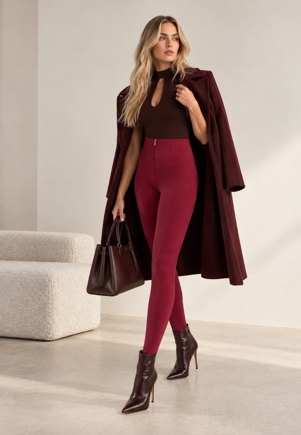 Burgundy Cotton High Waist Full Length