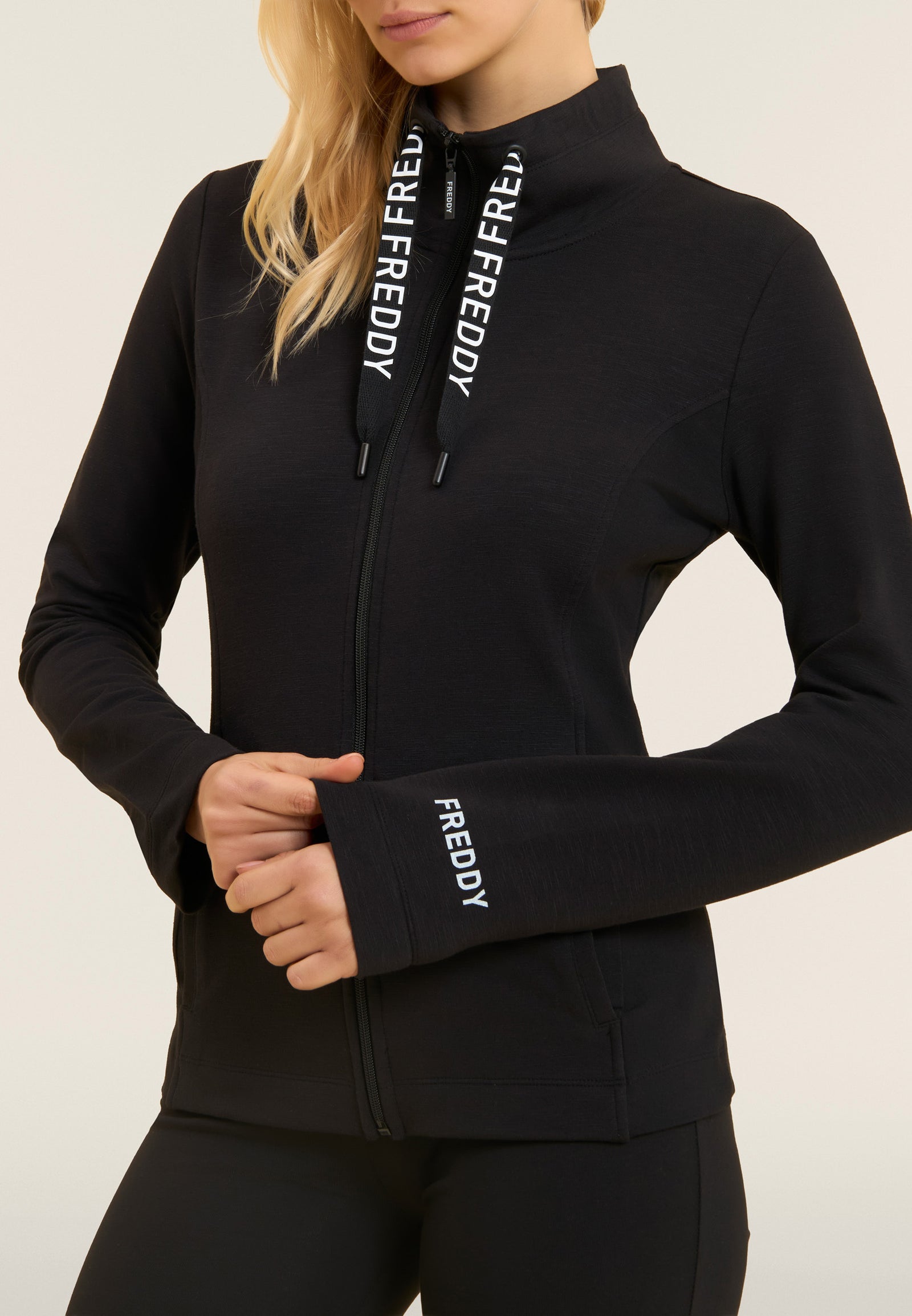 Black Zip Hoodie with Logo Drawstrings