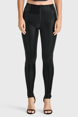 Freddy WR.UP® black velvet leather high waist ankle trousers – view 5