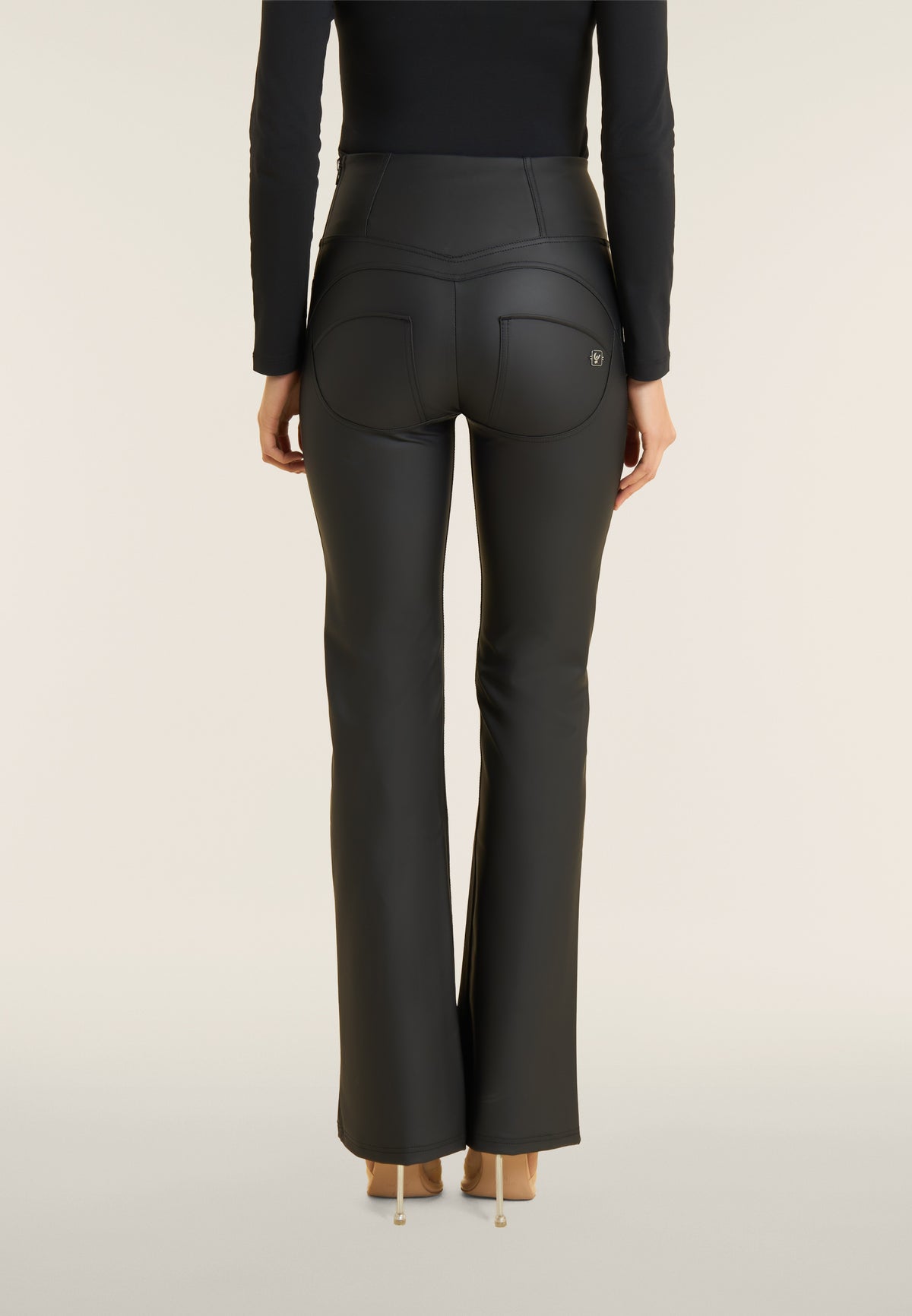 Freddy WR.UP® black faux leather lace up front high waist flares – view 7