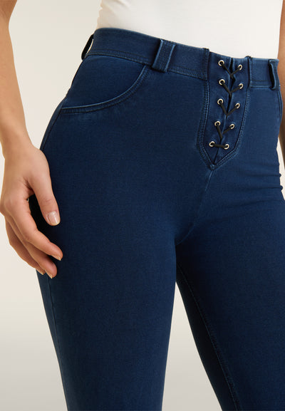 Lace Up Detail Denim High Waist Flares