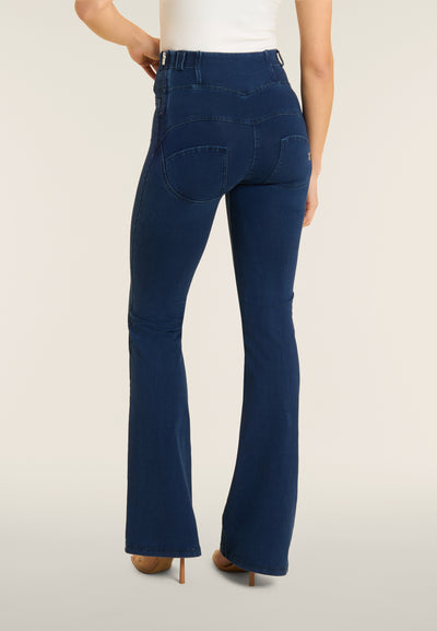 Lace Up Detail Denim High Waist Flares