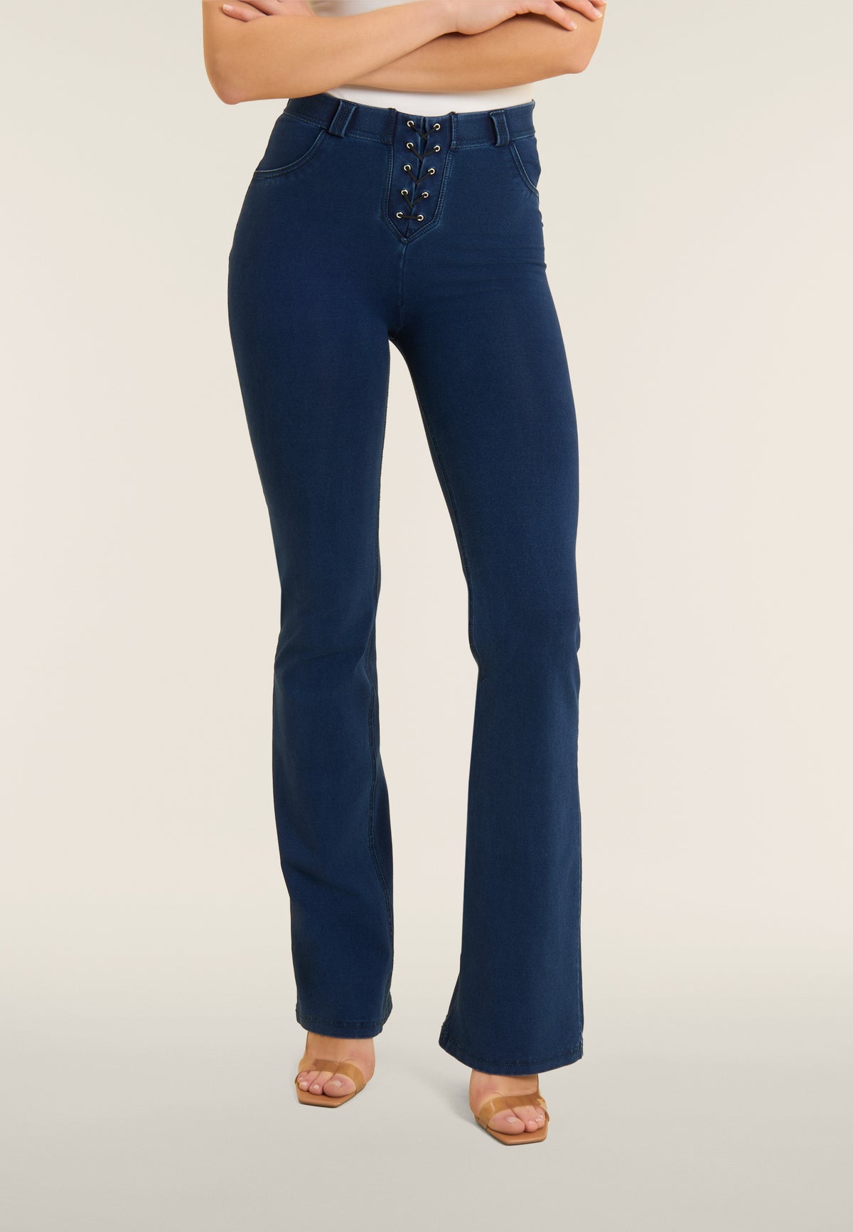 Freddy WR.UP® denim high waist flare jeans with lace up front – view 2
