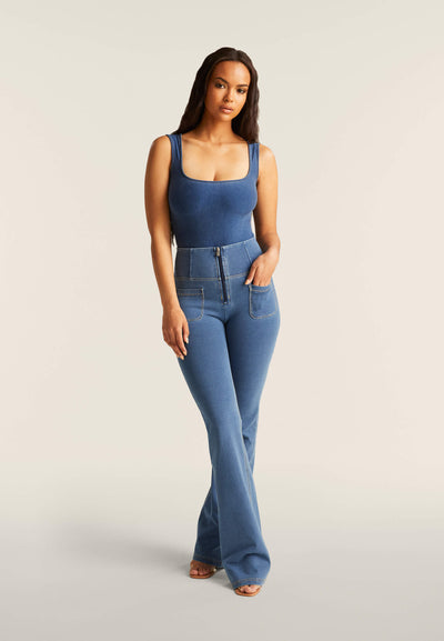 Light Denim Flares with Pockets High Waist